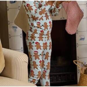 NEW PINK CHICKEN kid's bamboo pajama set in light blue gingerbread